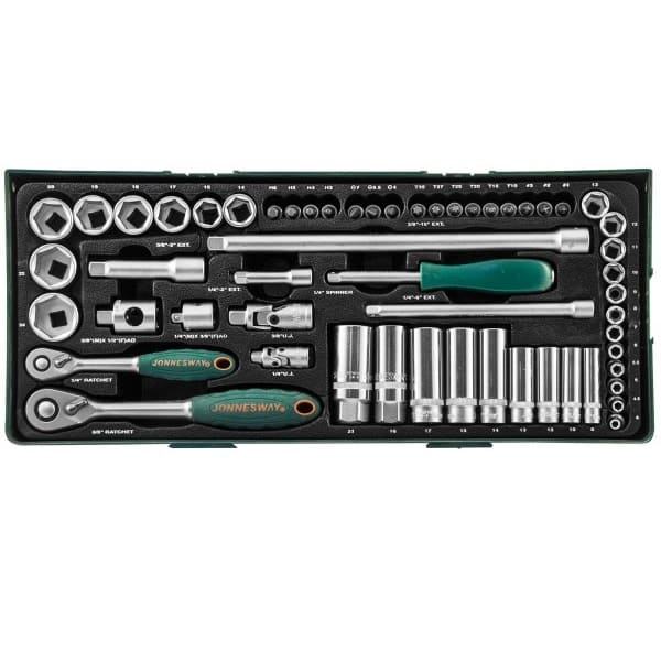 Набор головок торцевых 1/4″ и 3/8″DR  в ложементе, 57 предметов Jonnesway S04H3157ST