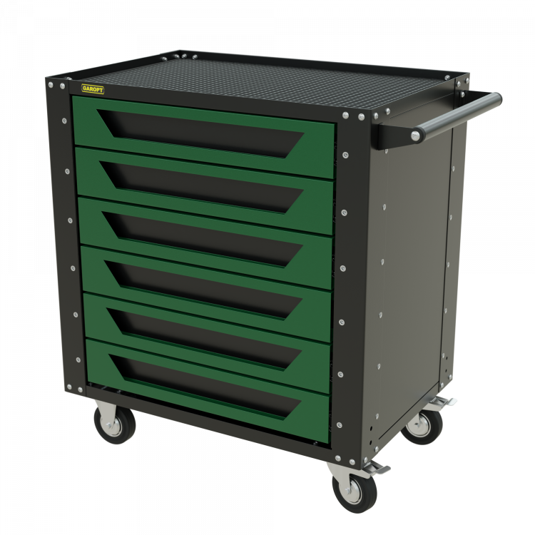 Тележка инструментальная Garopt 6 ящиков Зеленая, Серия "Low-cost"