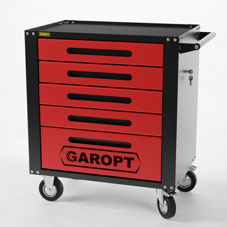 GTS5.red Тележка инструментальная Garopt 5 ящиков КРАСНАЯ, центральный замок, увеличенные колеса, доводчики,  GAROPT Серия "Standart"