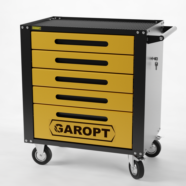 GTS5.yell Тележка инструментальная Garopt 5 ящиков ЖЕЛТАЯ, центральный замок, увеличенные колеса, доводчики,  GAROPT Серия "Standart"
