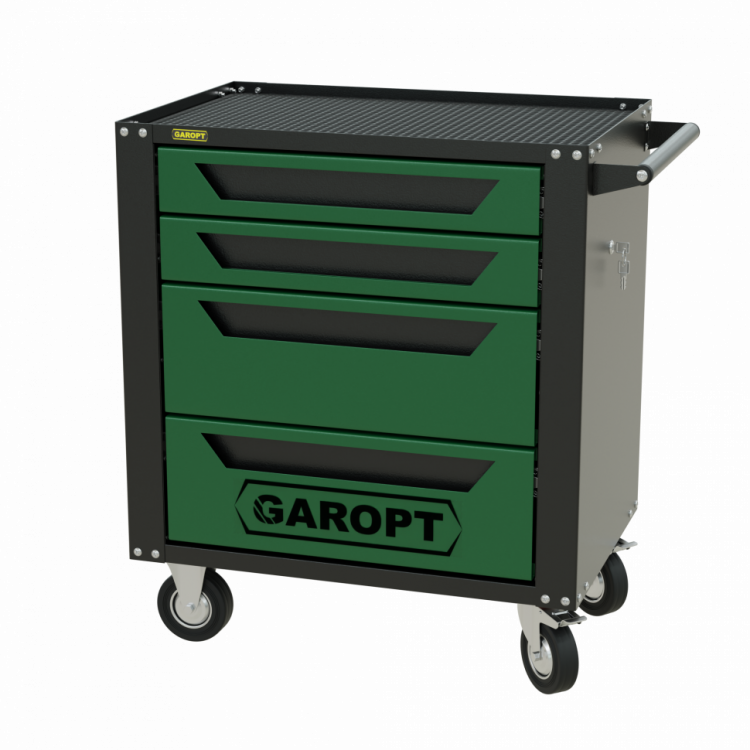 Тележка инструментальная Garopt 4 ящиков ЗЕЛЕНАЯ, центральный замок, увеличенные колеса, доводчики,  GAROPT Серия "Standart"