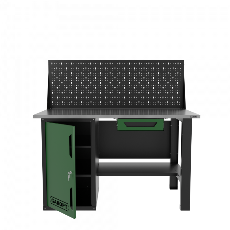 Верстак однотумбовый с ящиком и экраном 1400*700 GAROPT зеленый, GT1400STDY1PP.green