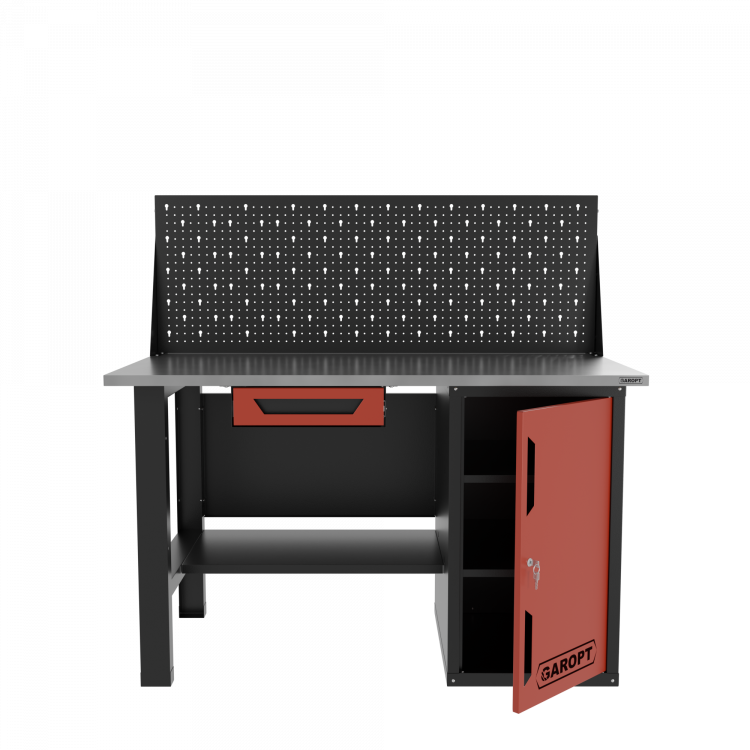 Верстак однотумбовый с ящиком и экраном 1400*700 GAROPT красный, GT1400STDY1PP.red