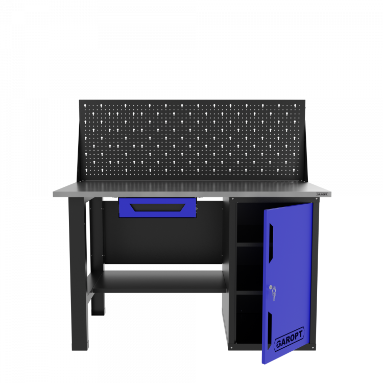 Верстак однотумбовый с ящиком и экраном 1400*700 GAROPT синий, GT1400STDY1PP.blue