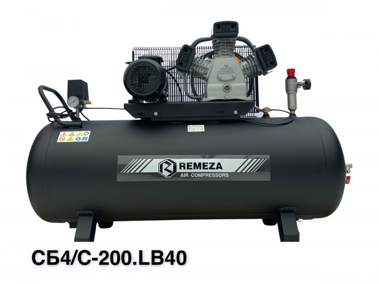 Компрессор поршневой 200.LB40 REMEZA (Белоруссия): 580 л/мин., 10 бар, ресивер 200 л., 3 кВт, 380В, габариты без упак. 1460x560x1150 мм, 140 кг.
