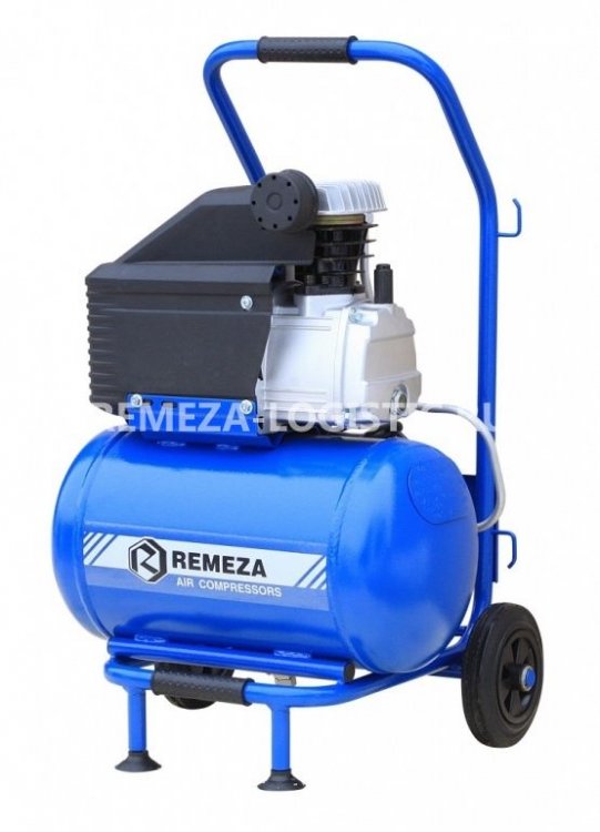 Компрессор мобильный поршневой  с прямым приводом (бытовая серия) 20.J1048B REMEZA (Белоруссия): 260 л/мин., 8 бар, ресивер 20 л., 1,8 кВт, 220В, габариты без упак. 480х400х780 мм, 32 кг.